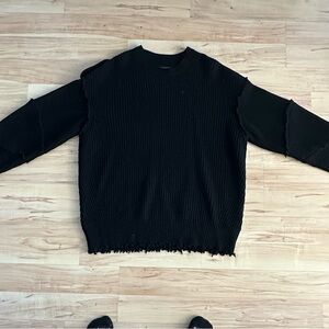 All Saints Distressed Black Crewneck Sweater